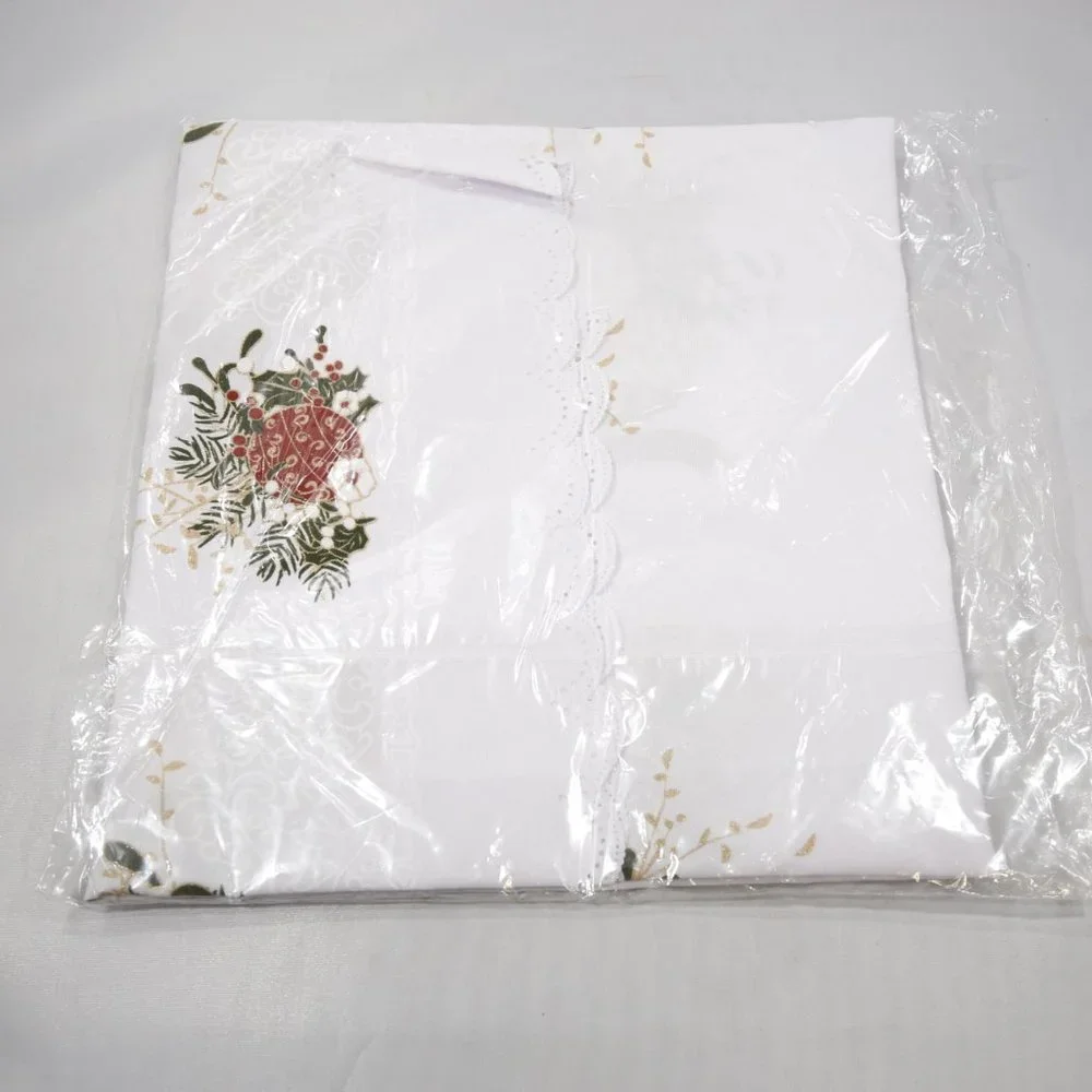 White Embroidered Christmas Table Cloth - New In Package